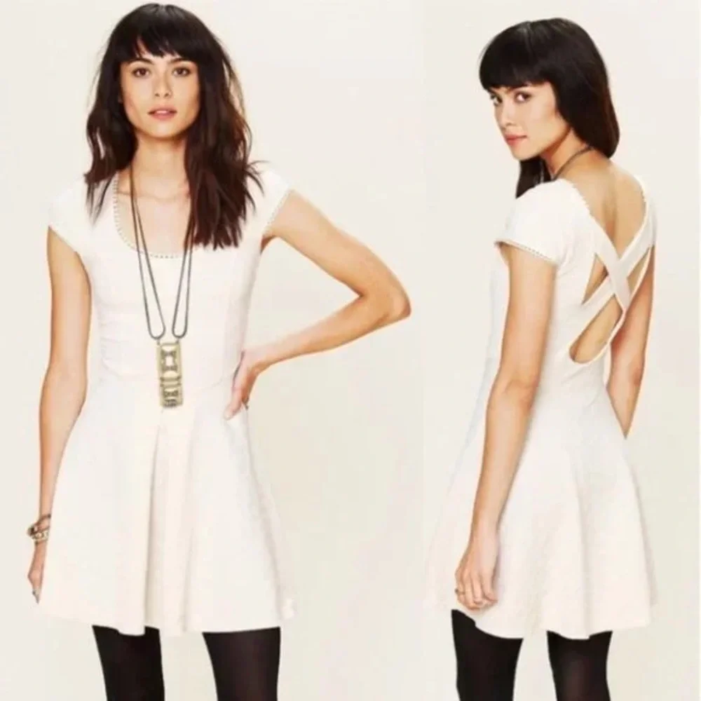 Free People Dress Ivory Cross-Back Skater Dress - Picture 1 of 6